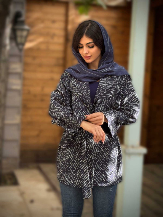 بارانی دو یقه سودا سانتانا طرح خطی