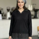 بافت یقه مردانه خال خالی مشکی وارداتی