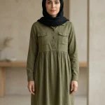 شومیز زیتونی لینن کمر چین وارداتی