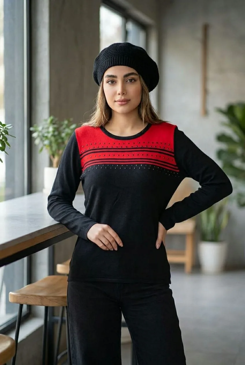 product-187 بافت دورنگ قرمز مشکی وارداتی - تصویر 1