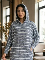 بافت راه راه طوسی کلاه دار وارداتی