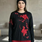 بافت ریز مشکی گل قرمز وارداتی