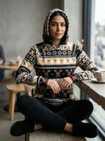 هودی حوله ای کریسمسی گوزن کرم وارداتی