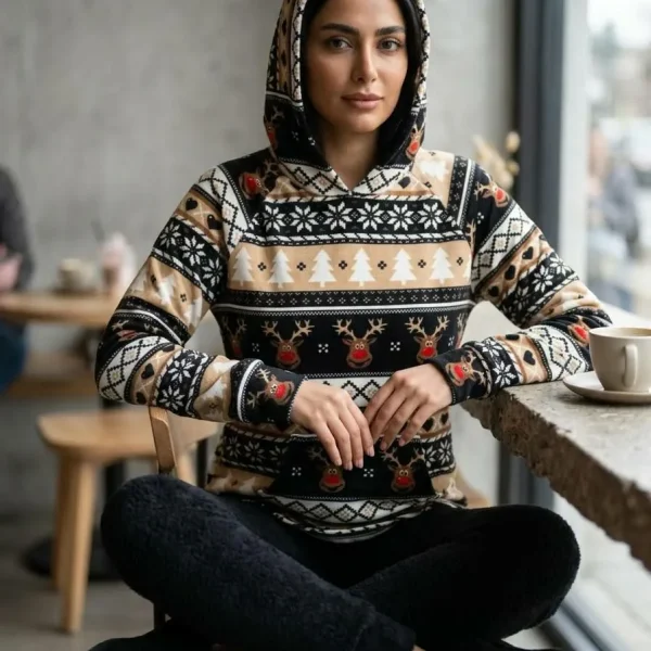 هودی حوله ای کریسمسی گوزن کرم وارداتی